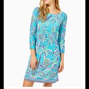 Lilly Pulitzer Green and Blue Sheath Dress 3/4 Sleeve Crew Neck